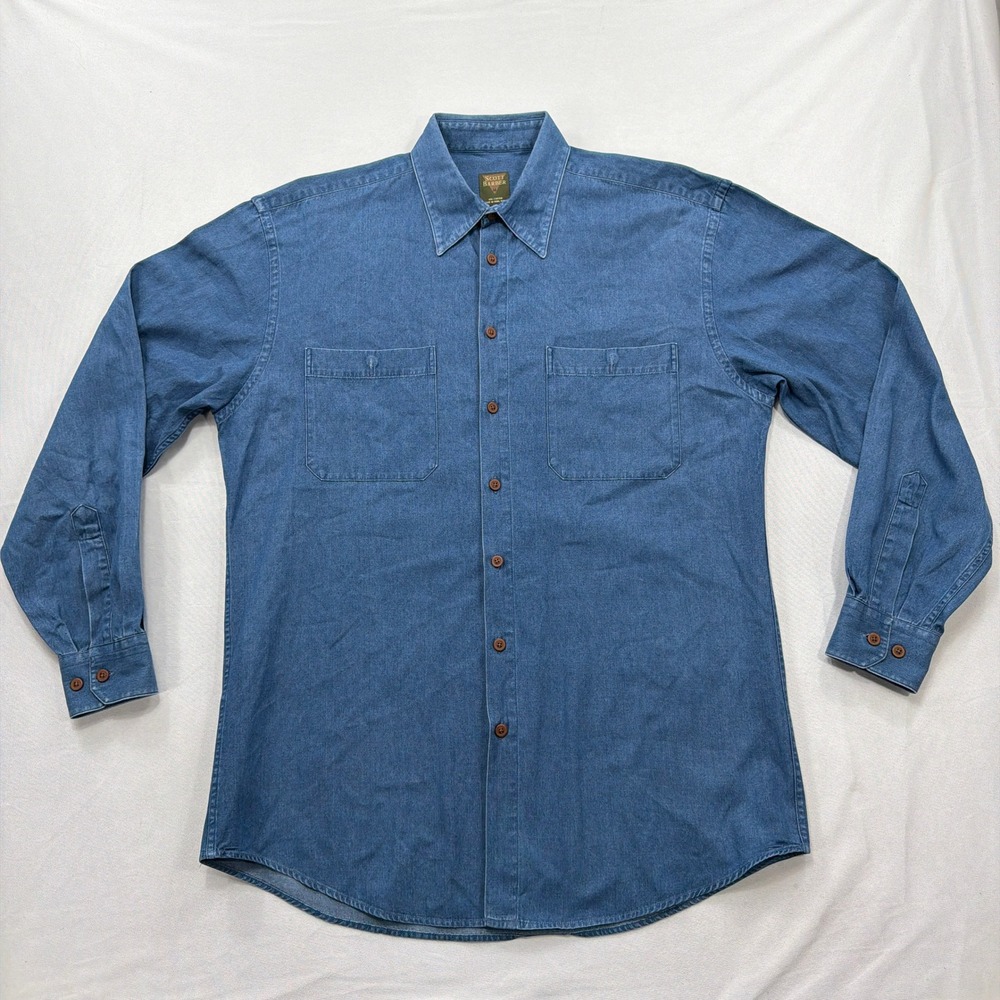 Scott Barber Shirt Denim Long Sleeve‎ Button Down Two Pocket Blue Mens Size M
